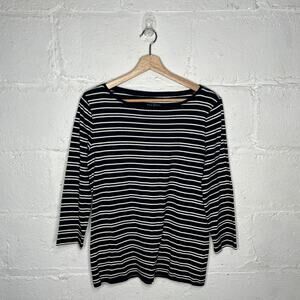 Talbots Striped 3/4 Sleeve Cotton T-Shirt Women’s Navy White Size Medium
